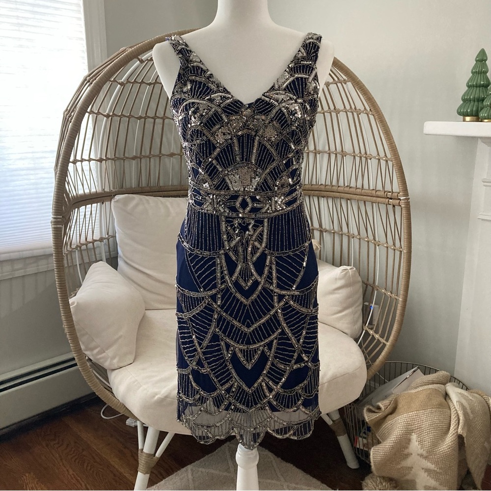 JS Collections Beaded Mini Dress Size 8 Great Gatsby‎ Evening Art Deco Flapper